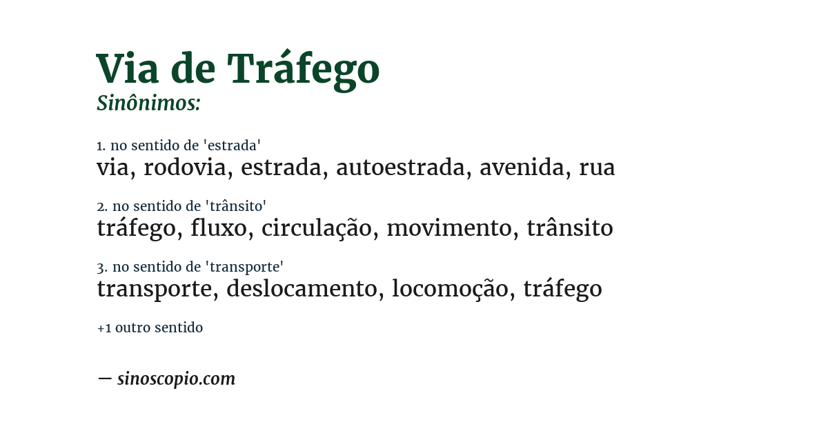 Sinônimo de via de tráfego