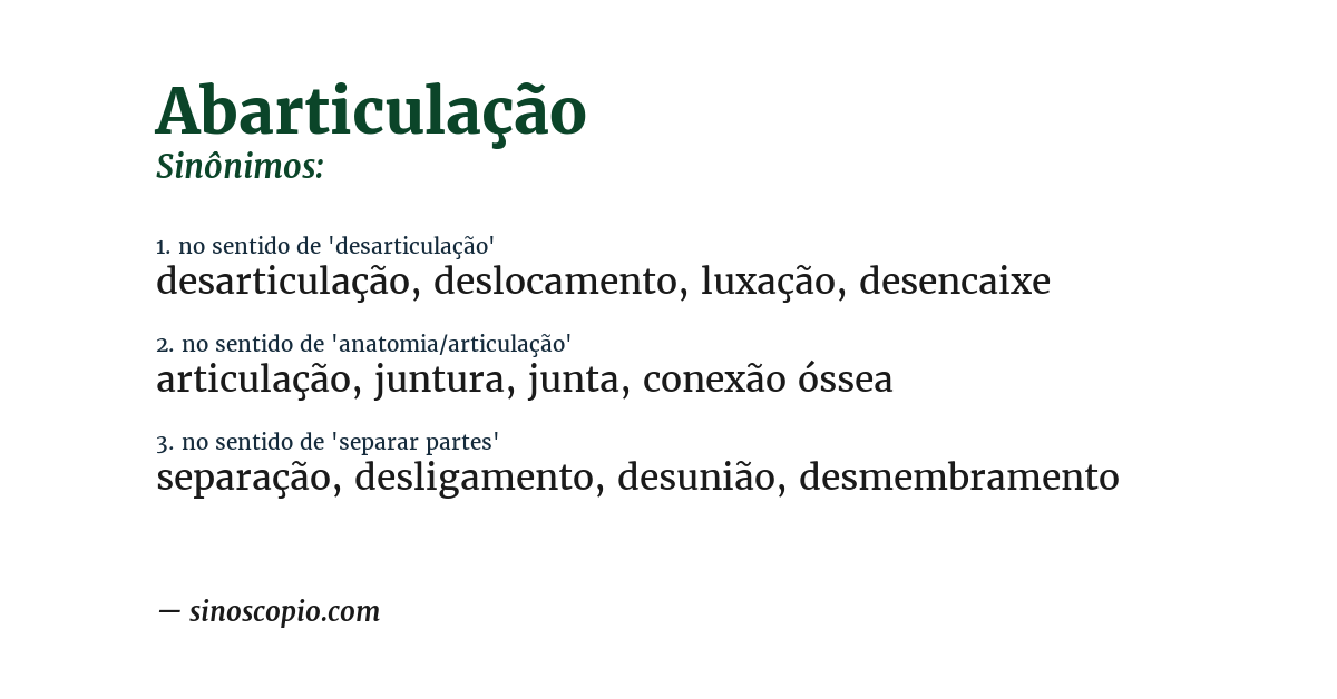 Sinônimo de abarticulação