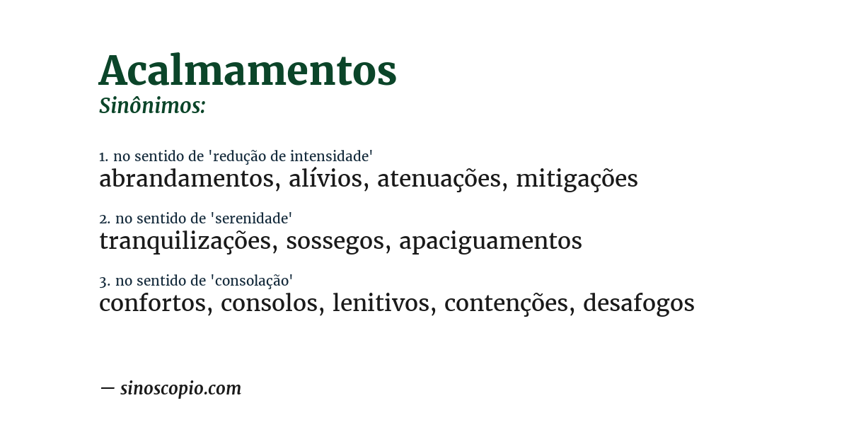 Sinônimo de acalmamentos