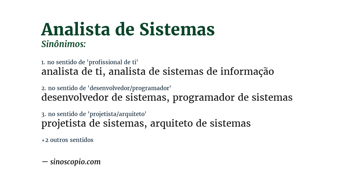Sinônimo de analista de sistemas