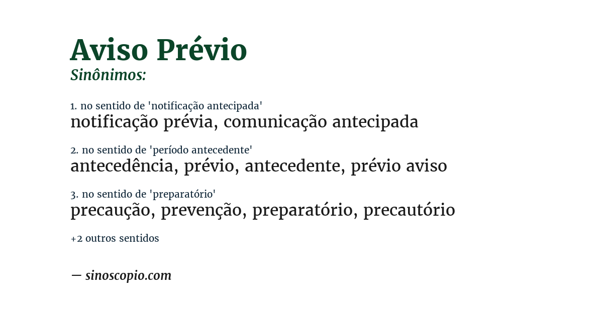 Sinônimo de aviso prévio