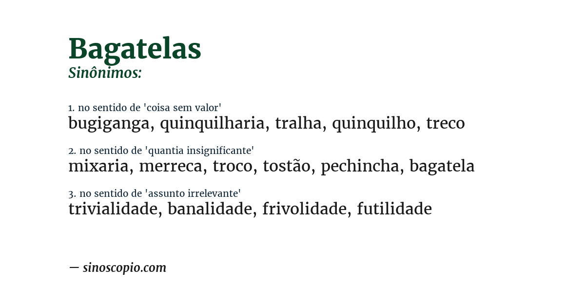 Sinônimo de bagatelas