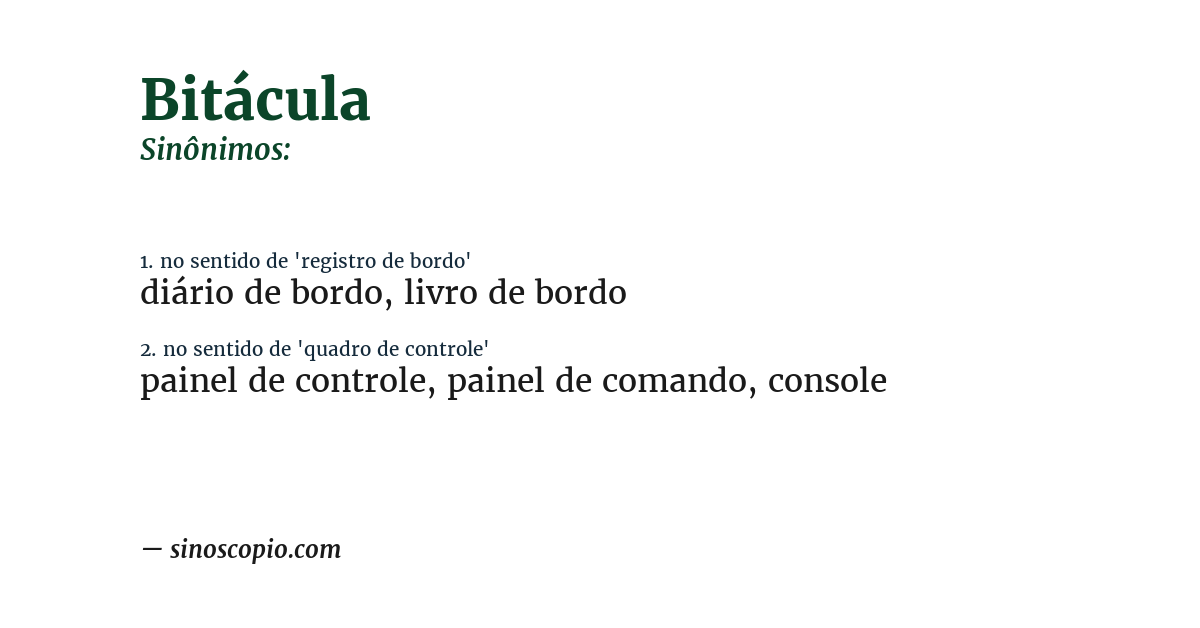 Sinônimo de bitácula