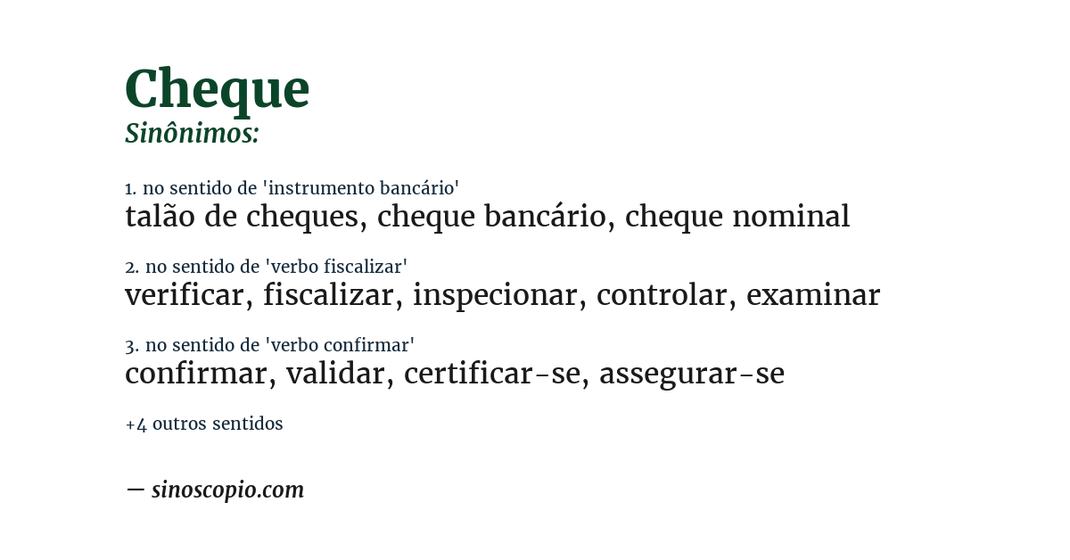 Sinônimo de cheque