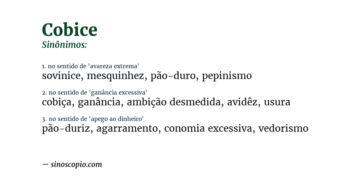 Sinônimo de cobice