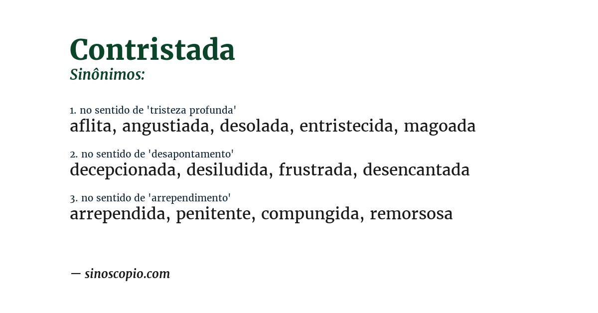 Sinônimo de contristada