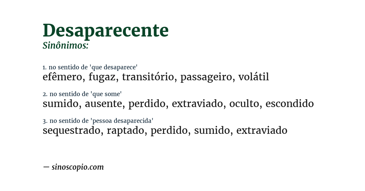 Sinônimo de desaparecente