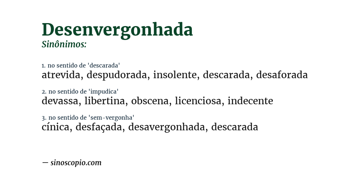 Sinônimo de desenvergonhada
