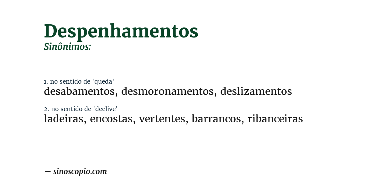 Sinônimo de despenhamentos