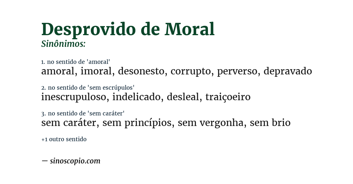 Sinônimo de desprovido de moral
