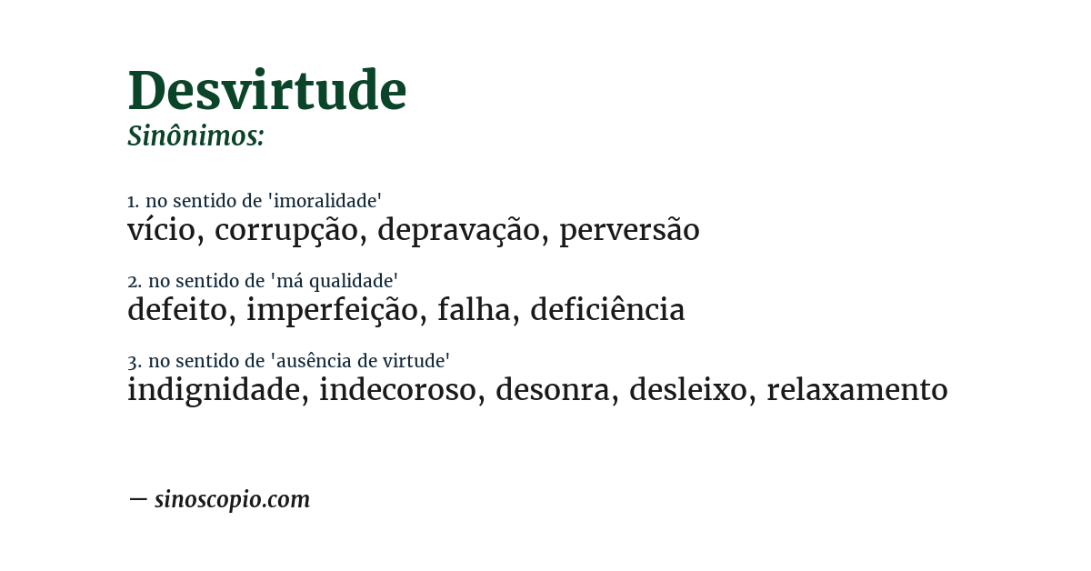 Sinônimo de desvirtude