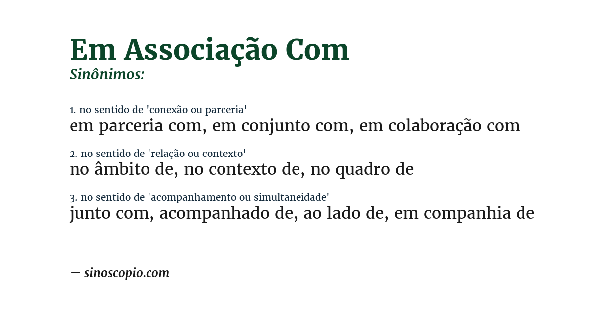 Sinônimo de em associação com