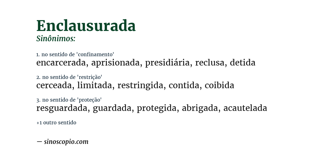 Sinônimo de enclausurada