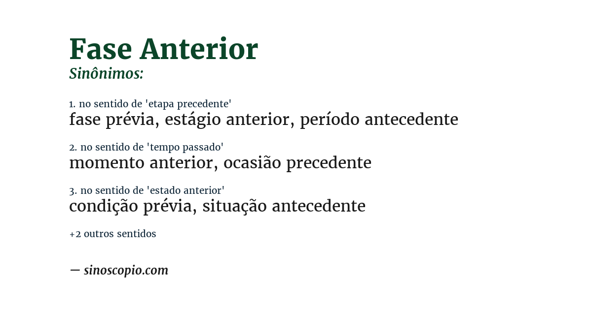 Sinônimo de fase anterior