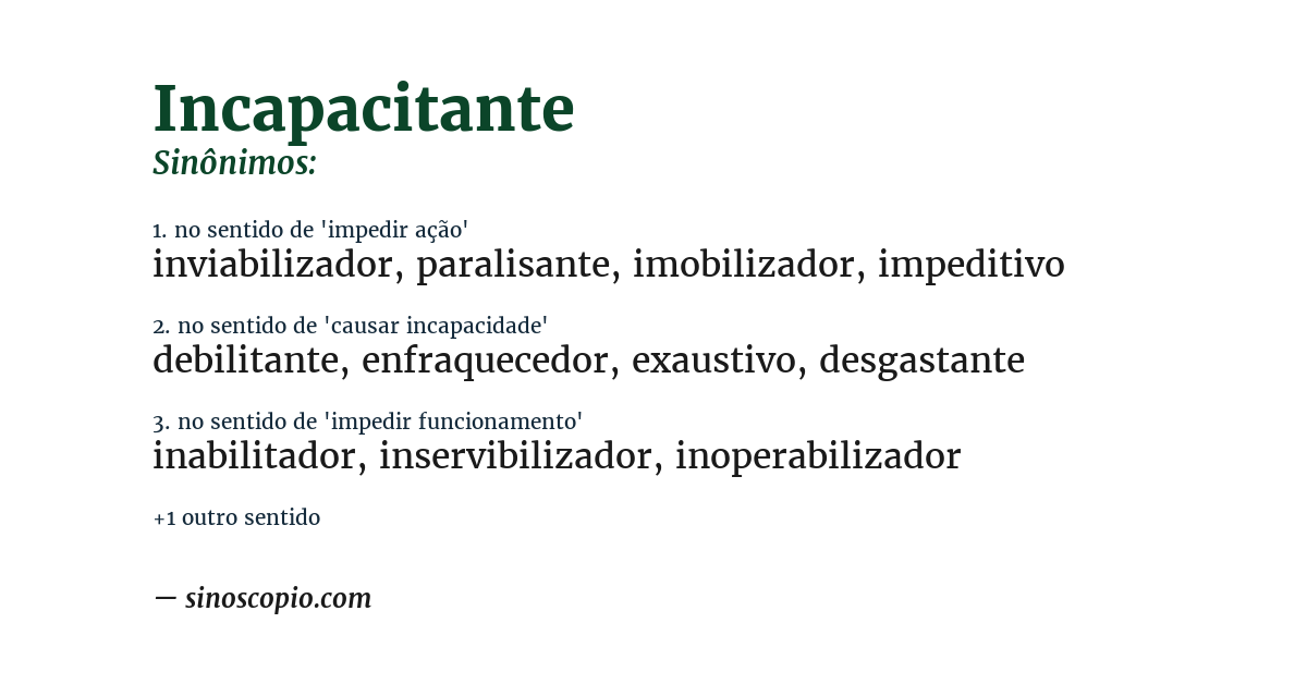 Sinônimo de incapacitante