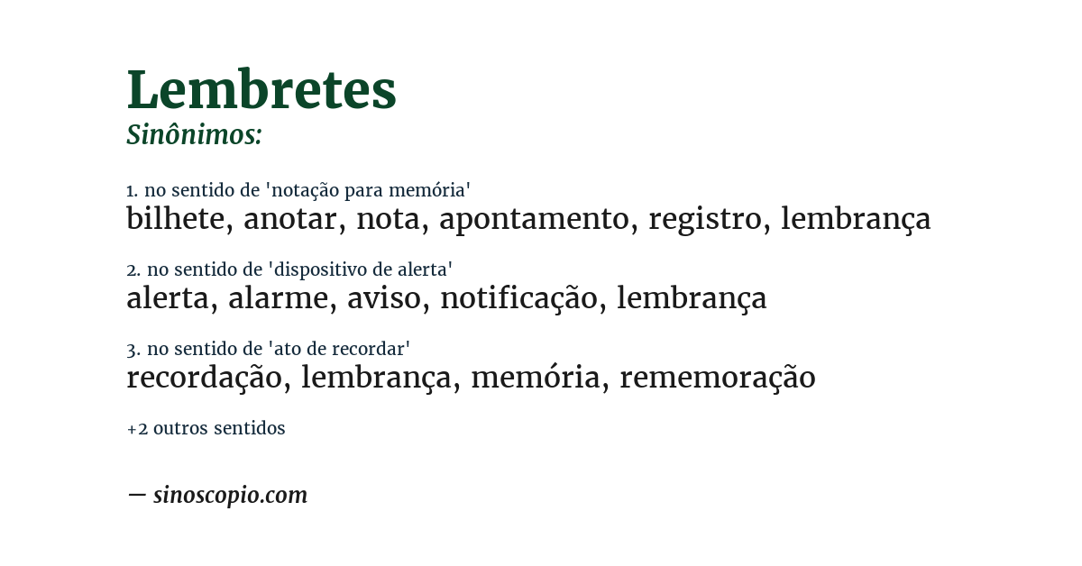 Sinônimo de lembretes