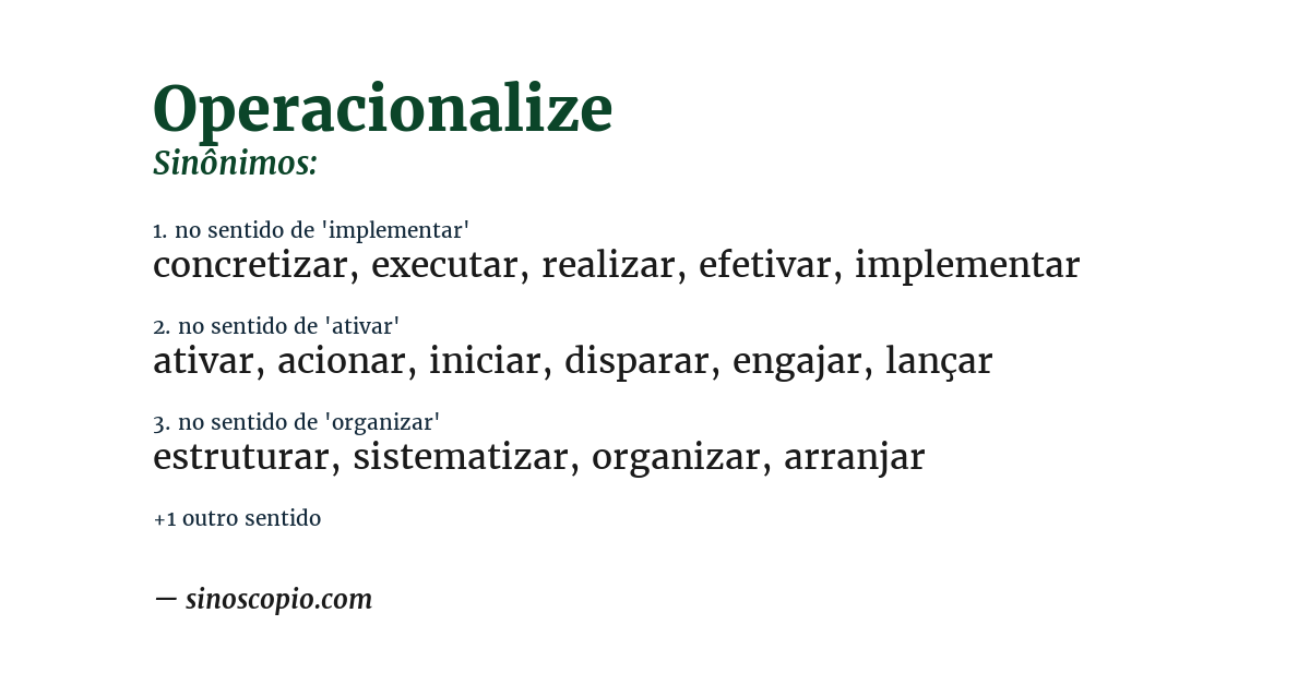 Sinônimo de operacionalize