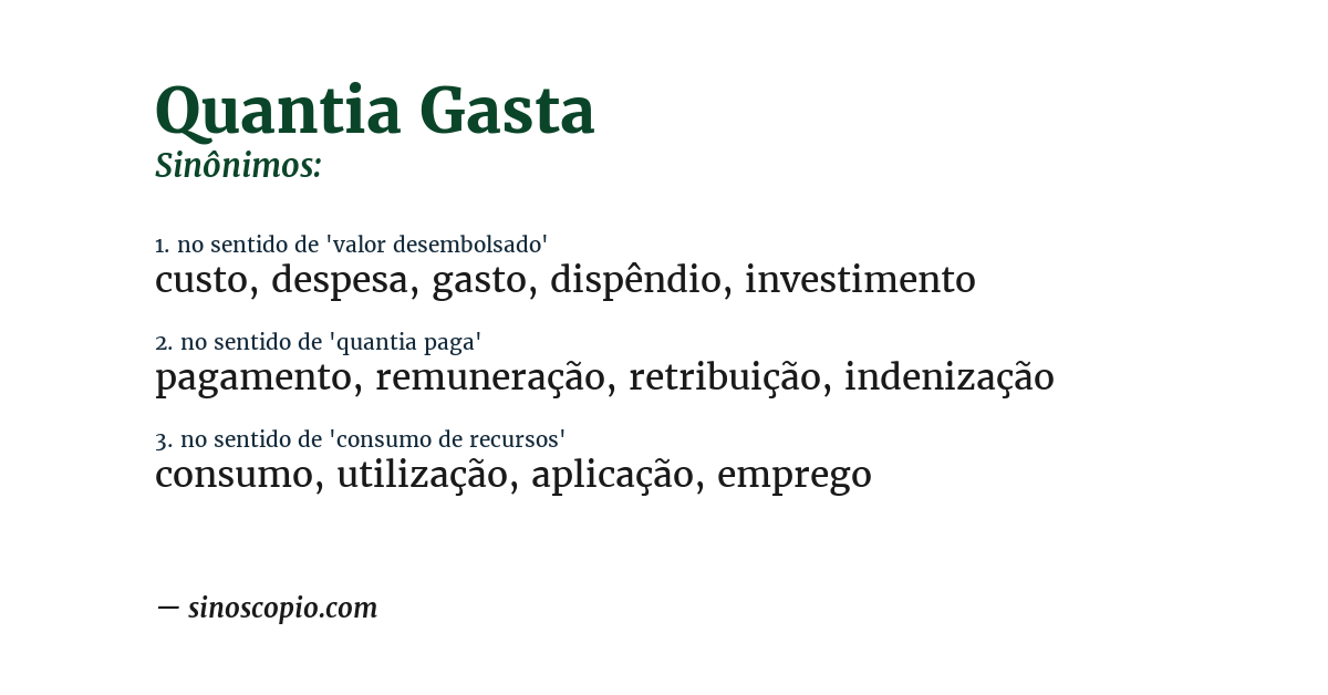 Sinônimo de quantia gasta