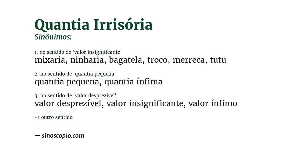 Sinônimo de quantia irrisória