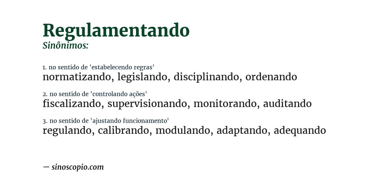 Sinônimo de regulamentando