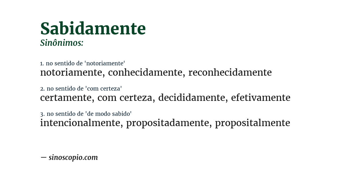 Sinônimo de sabidamente