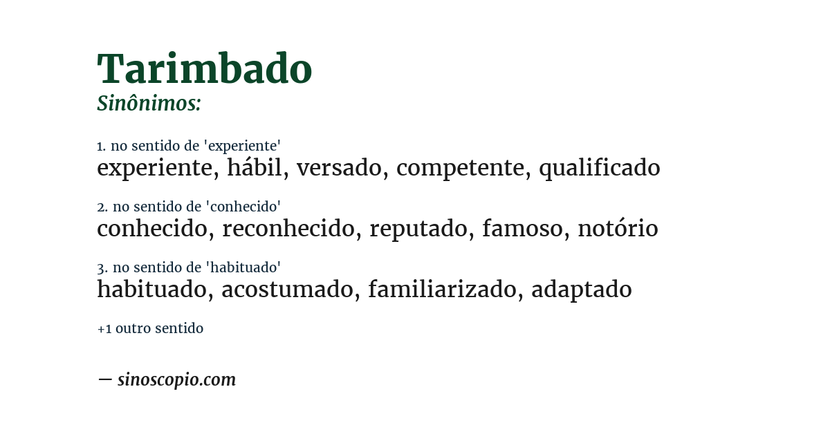 Sinônimo de tarimbado