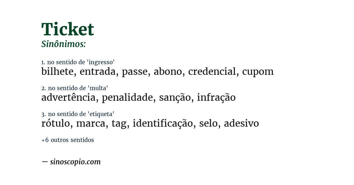 Sinônimo de ticket