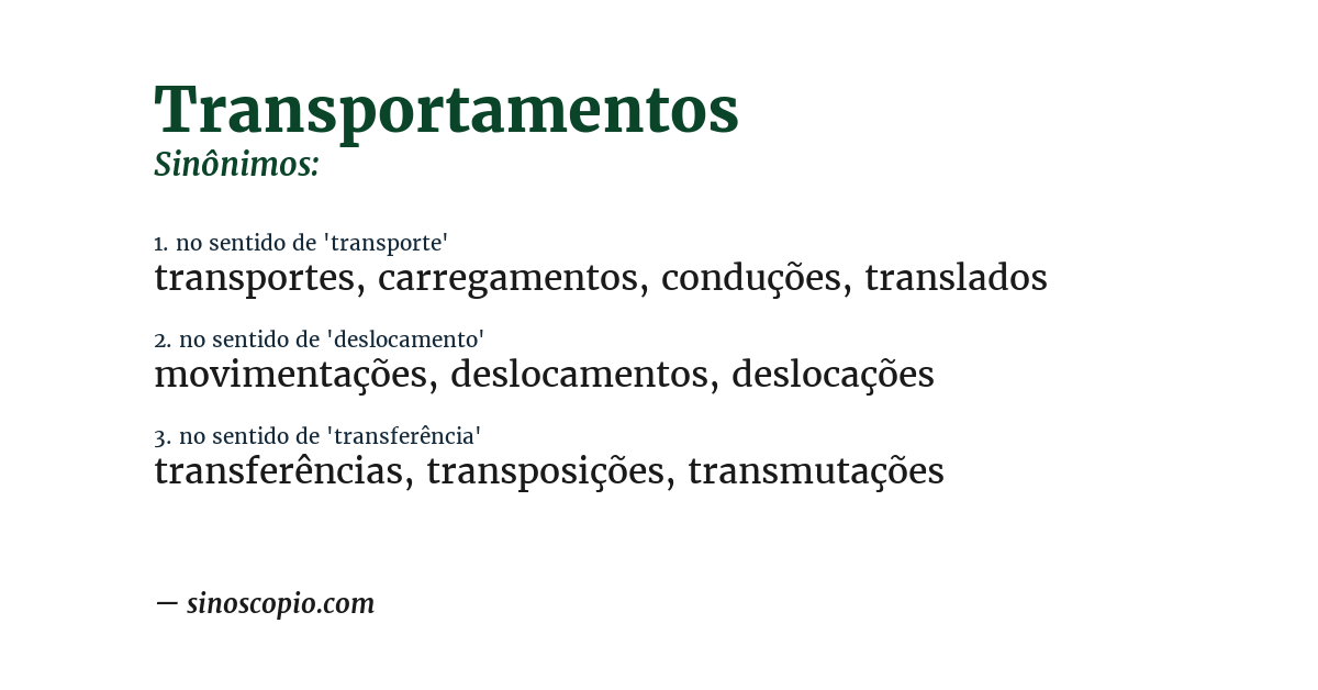 Sinônimo de transportamentos