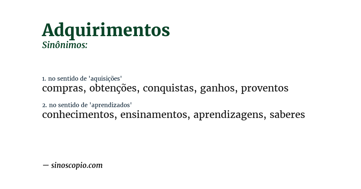 Sinônimo de adquirimentos