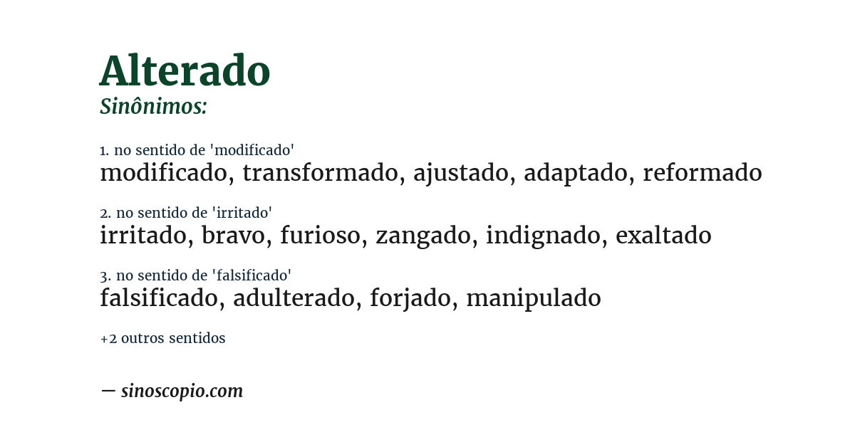 Sinônimo de alterado