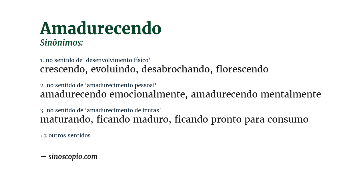 Sinônimo de amadurecendo