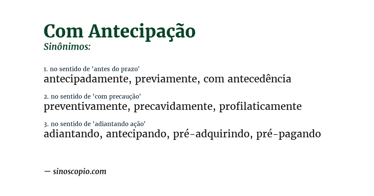 Sinônimo de com antecipação