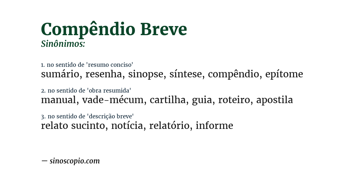 Sinônimo de compêndio breve