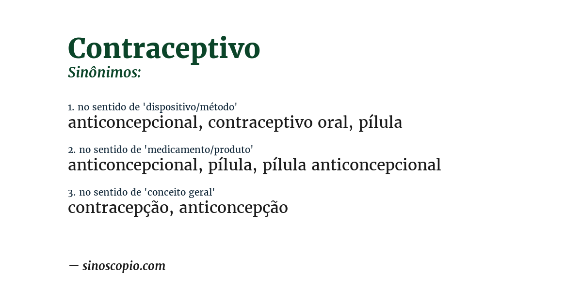 Sinônimo de contraceptivo