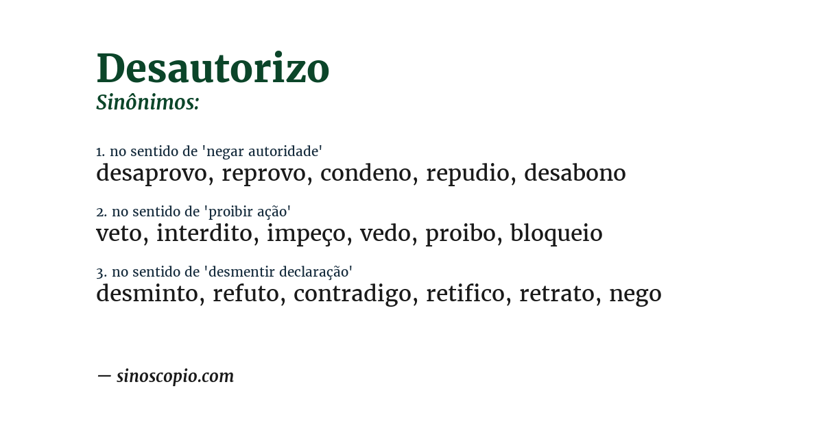 Sinônimo de desautorizo