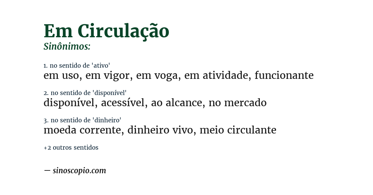 Sinônimo de em circulação