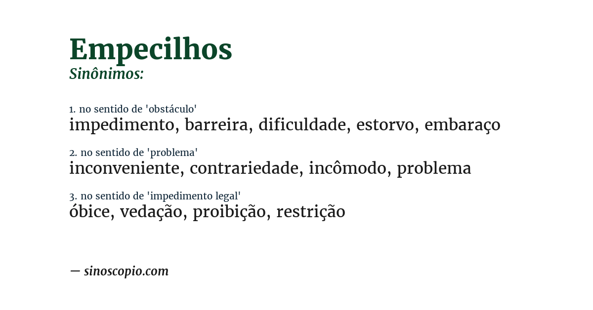 Sinônimo de empecilhos