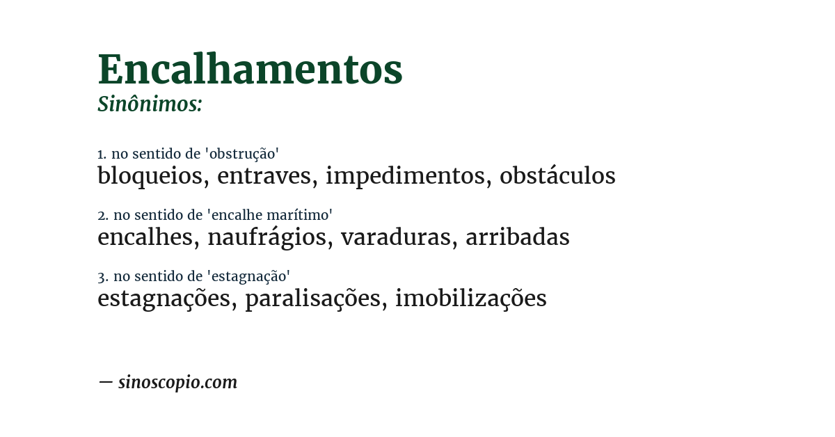 Sinônimo de encalhamentos