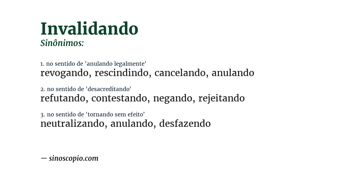 Sinônimo de invalidando