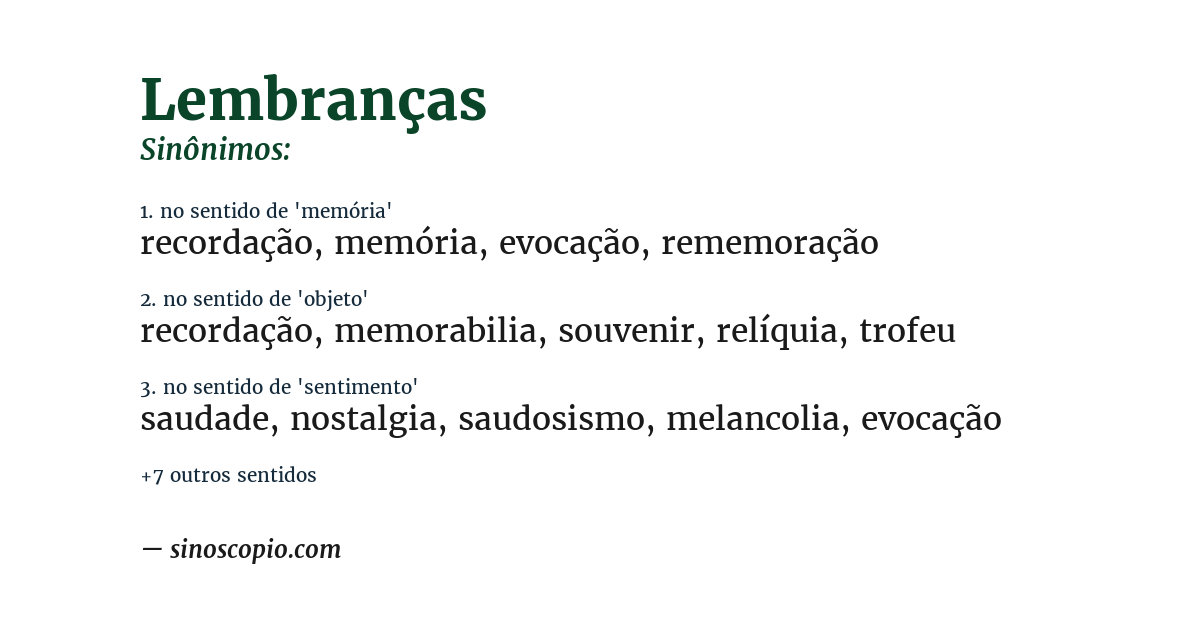 Sinônimo de lembranças