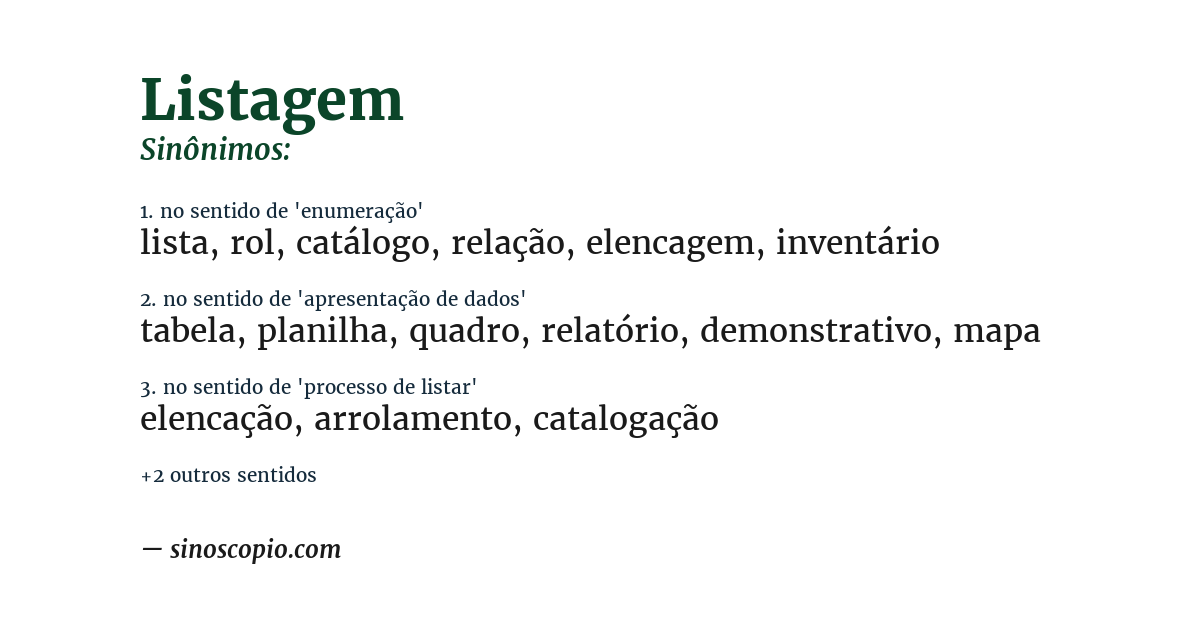 Sinônimo de listagem
