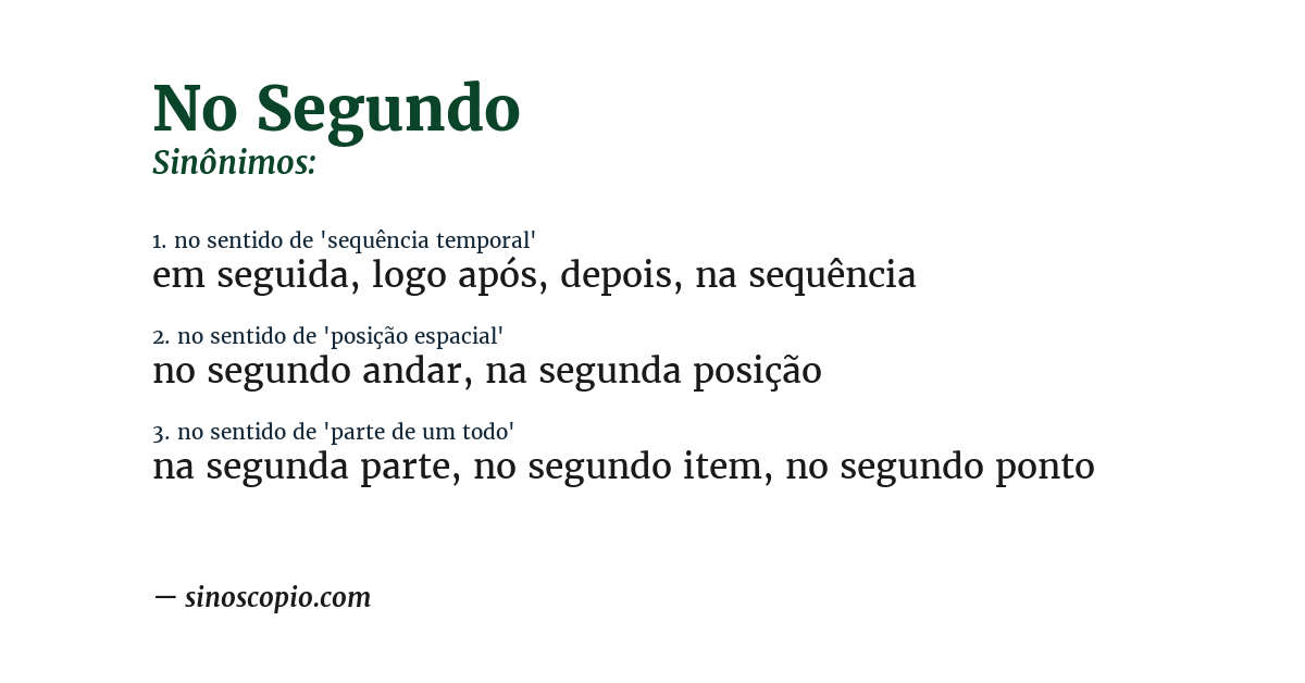 Sinônimo de no segundo