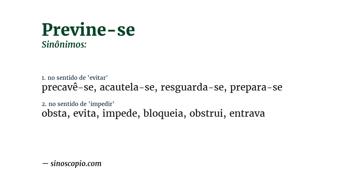 Sinônimo de previne-se