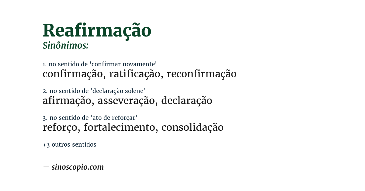 Sinônimo de reafirmação