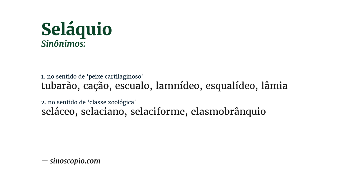 Sinônimo de seláquio