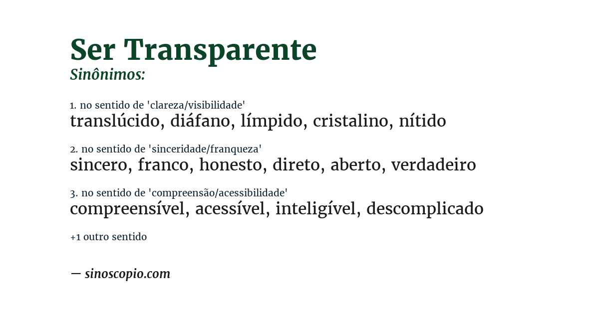 Sinônimo de ser transparente