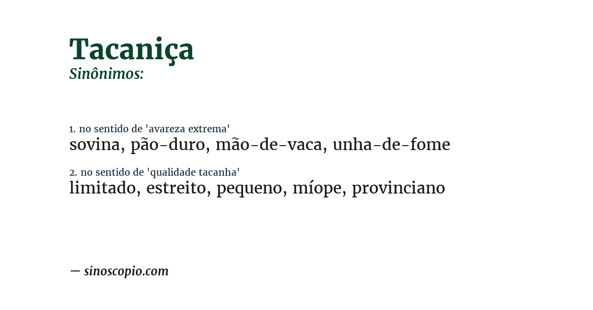 Sinônimo de tacaniça