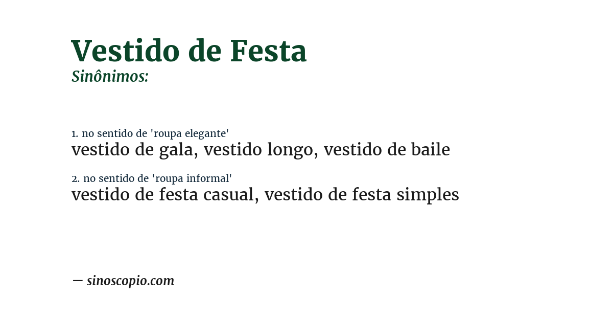 Sinônimo de vestido de festa