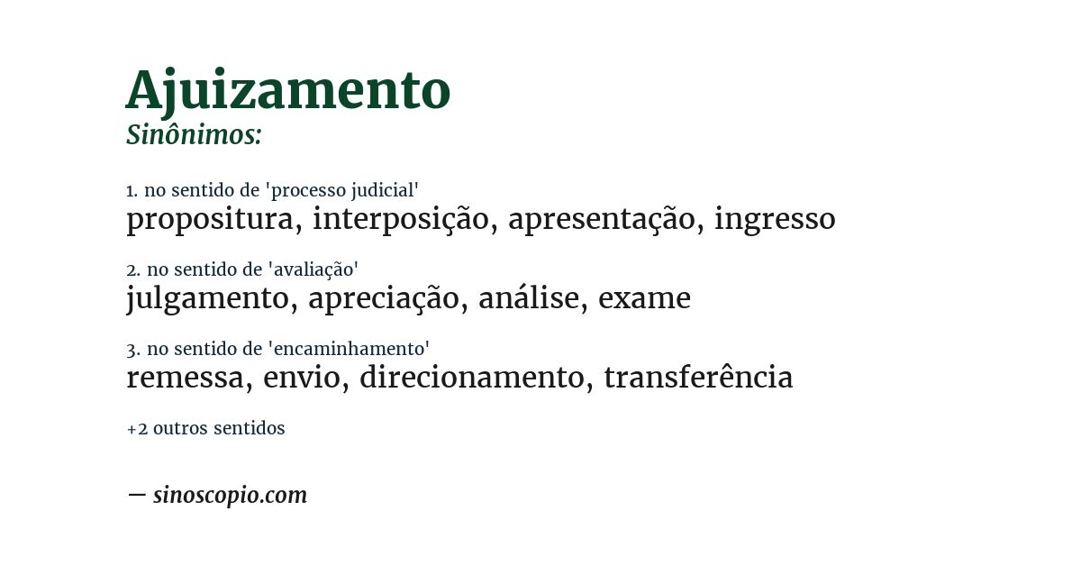 Sinônimo de ajuizamento