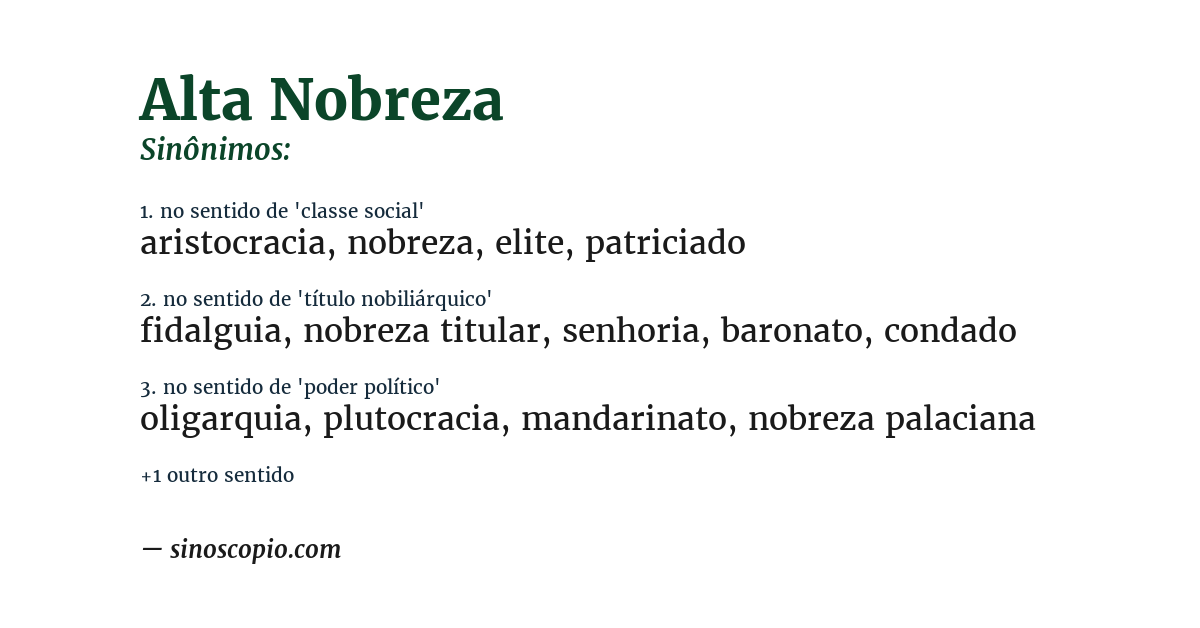 Sinônimo de alta nobreza